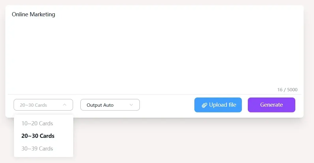 Set the card page count options in the Gamma.design presentation generation process