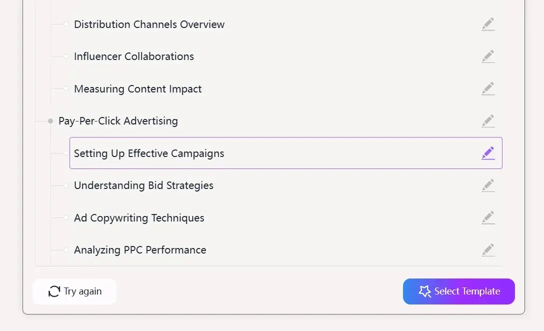 Review and edit the AI generated presentation outline on Gamma.design