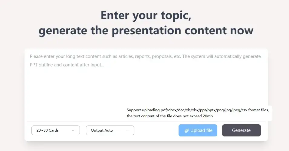 Upload PDF file to Gamma AI for automatic PDF to PowerPoint conversion